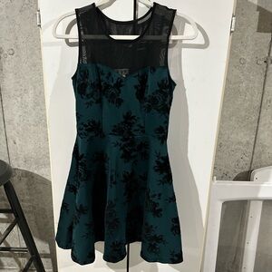 Three Hearts Teal and Black Floral Mini Dress